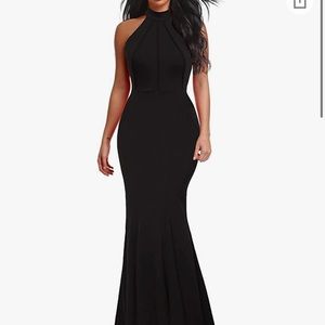 Black sleeveless Halter Neck Mermaid Long Evening Dres